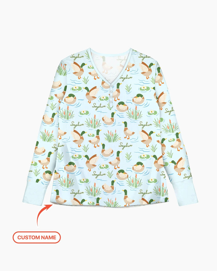Personalisiertes Pyjama-Set für Damen aus Bambus mit Stockentenmuster