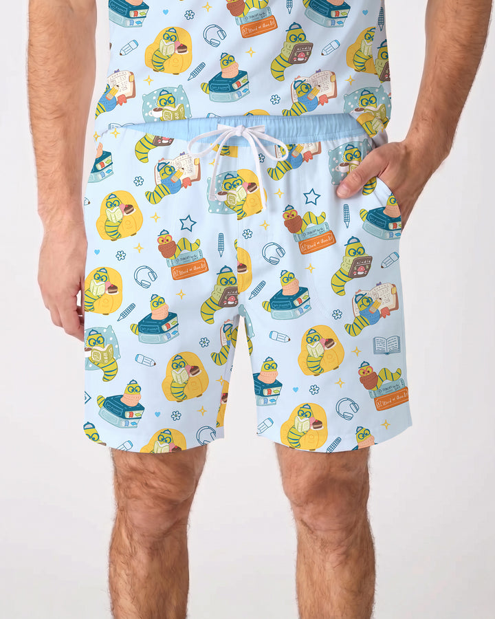 Little Book Worm Family Matching Bamboo Men Short Sleeve Short Pajama Set