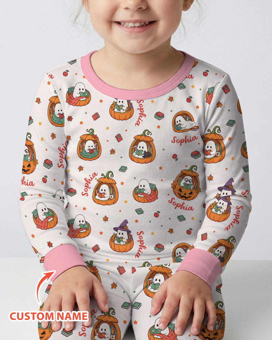 Bookish Boo Ghost Pumpkin Bamboo Two Piece Long Sleeve Pajama Set
