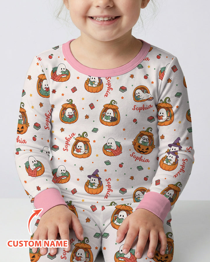 Bookish Boo Ghost Pumpkin Bamboo Two Piece Long Sleeve Pajama Set