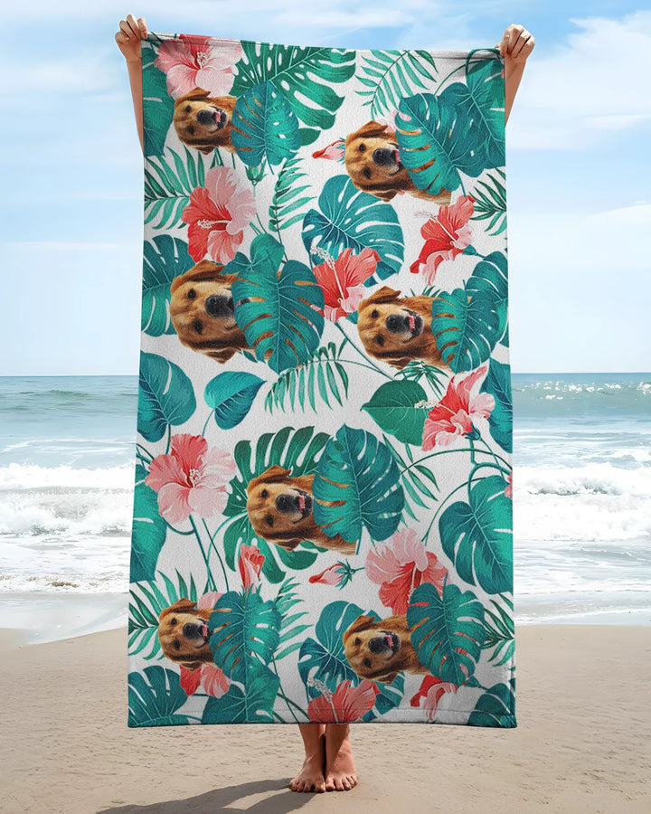 Hawaiian Custom Photo Dog Bamboo Beach Towel