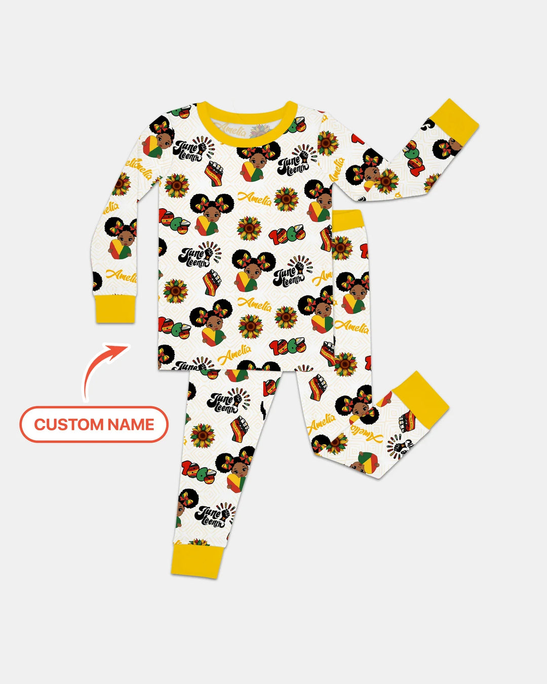 Custom Name Bloom in Freedom Bamboo Two Piece Long Sleeve Pajama Set