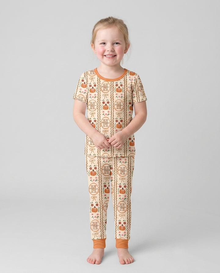 Custom Name Pumpkin Cottage Bamboo Two Piece Long Sleeve Pajama Set