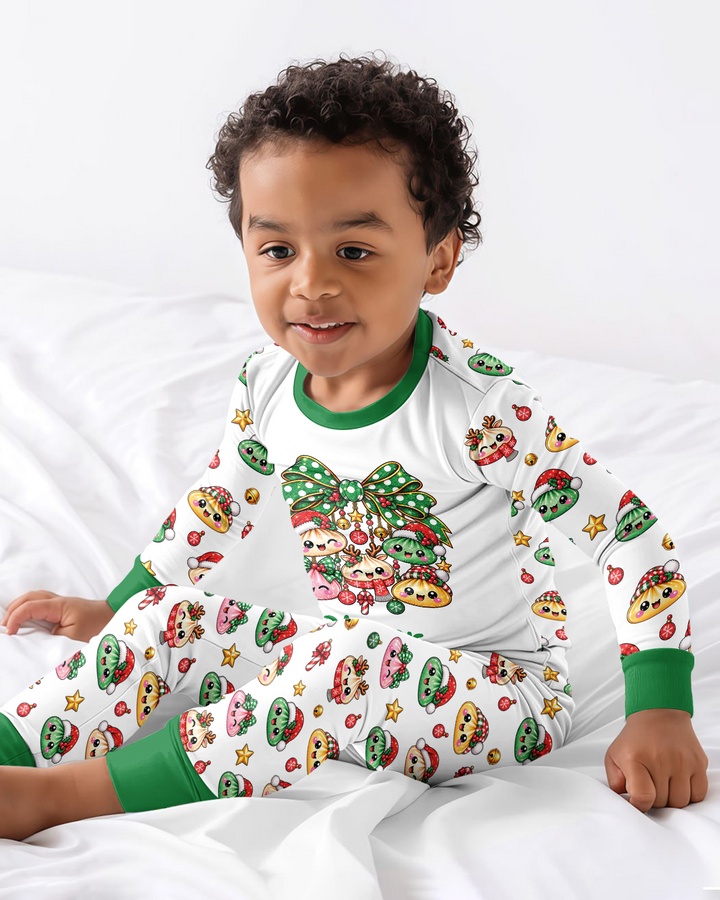 Custom Name Christmas Dumpling The Bow Bamboo Two Piece Long Sleeve Pajama Set