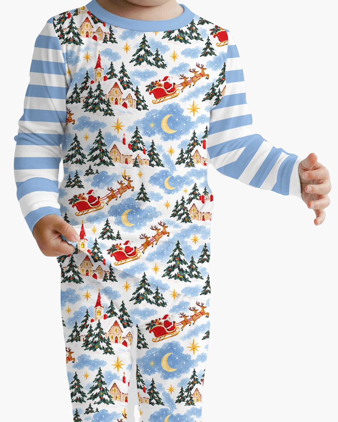 Whimsical Santa's Winter Village Bamboo Two Piece Long Sleeve Pajama Set
