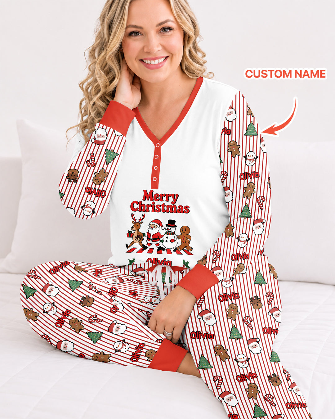 Custom Name Funny Christmas Crossing Bamboo Women Pajama Set