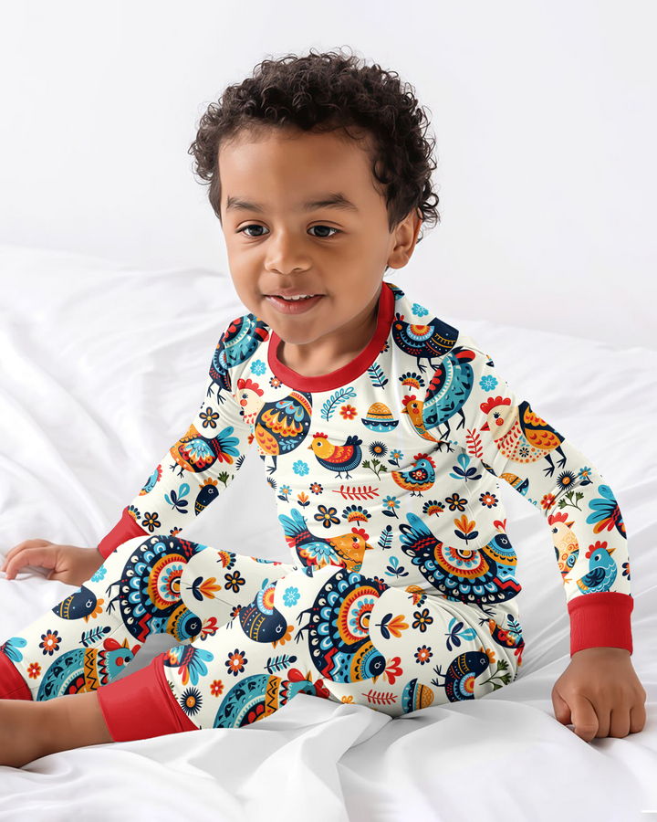 Pioneer Chickens And Roosters  Bamboo Two Piece Long Sleeve Pajama Set