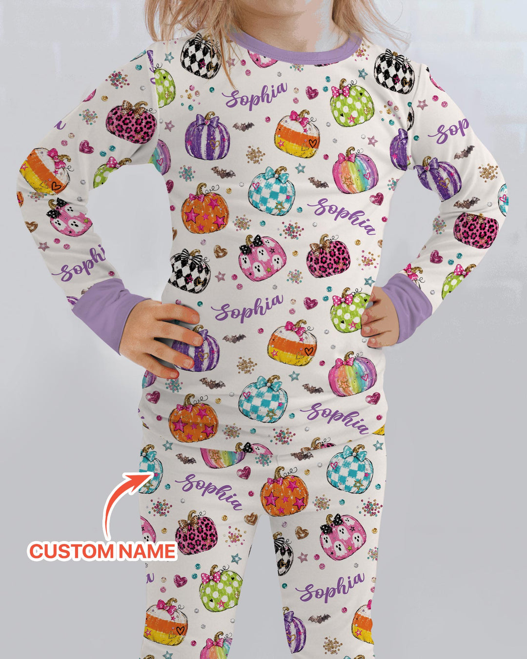 Custom Name Twinkle Pumpkin Bamboo Two Piece Long Sleeve Pajama Set