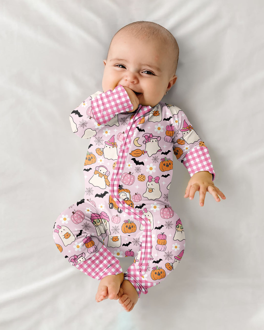 Pink Boo Patch Bamboo Convertible Zippy