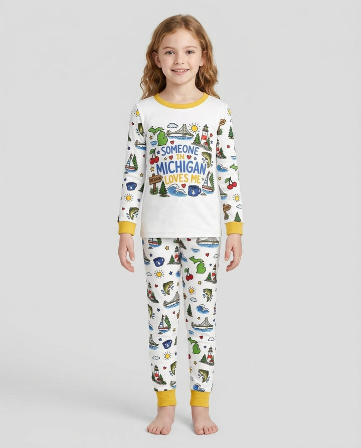 Someone in Michigan Loves Me Bamboo Two Piece Long Sleeve Pajama Set