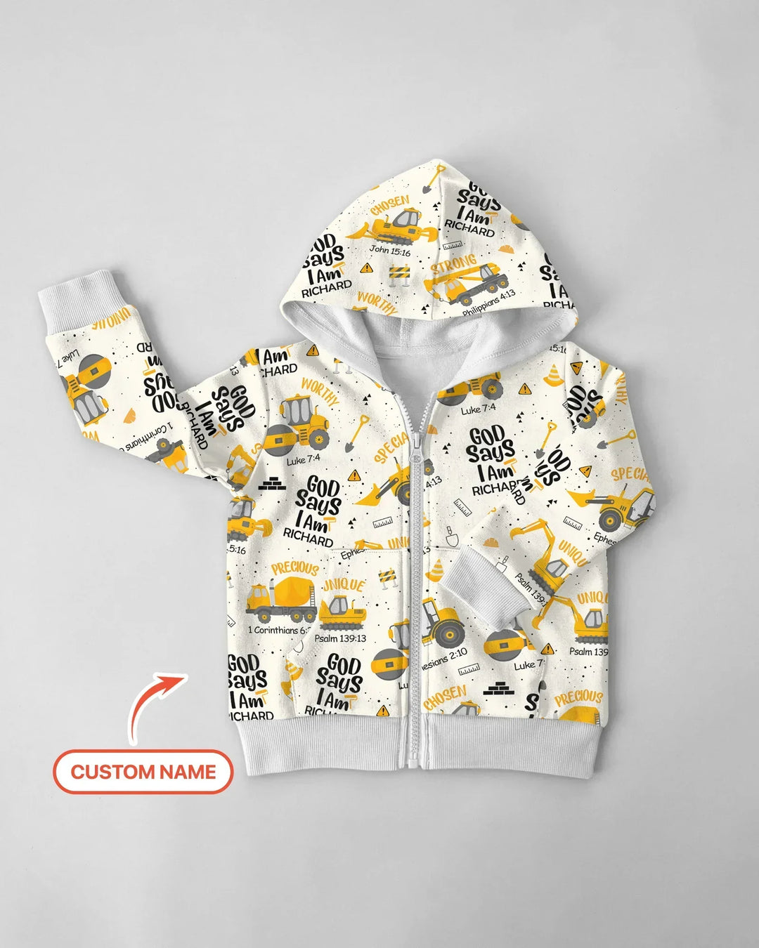 Personalisierter Name Gott sagt, ich bin ein Junge Bambus-Kapuzenpullover mit Reißverschluss