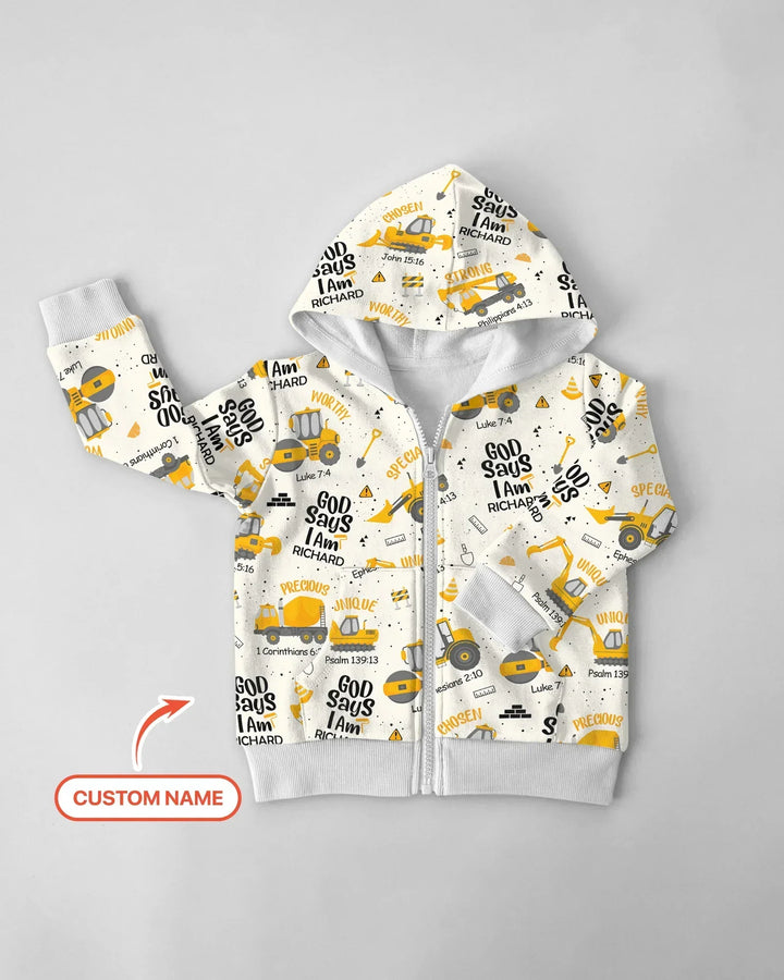 Personalisierter Name Gott sagt, ich bin ein Junge Bambus-Kapuzenpullover mit Reißverschluss