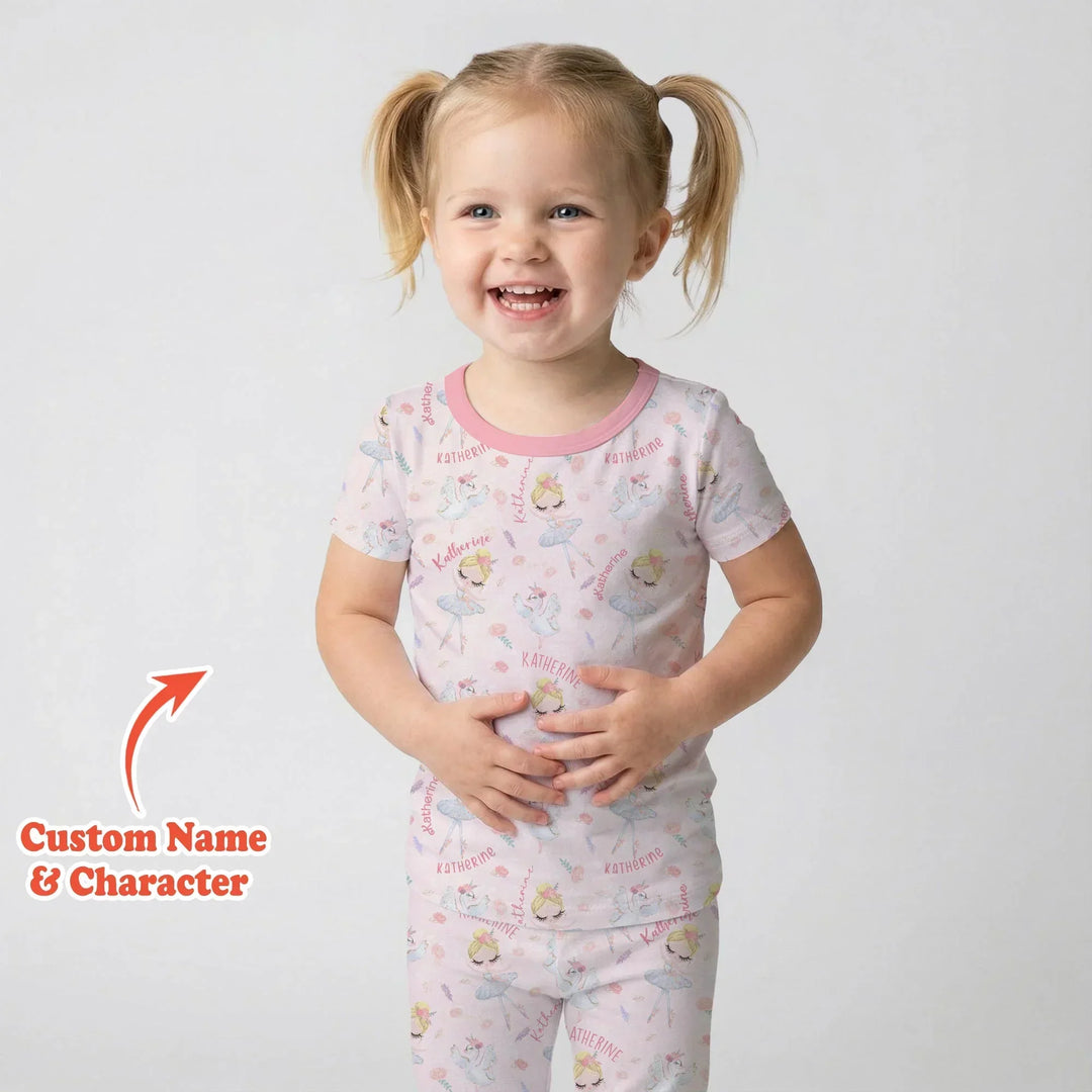 Custom Name Ballerina Doll Bamboo Two Piece Short Sleeve Pajama Set