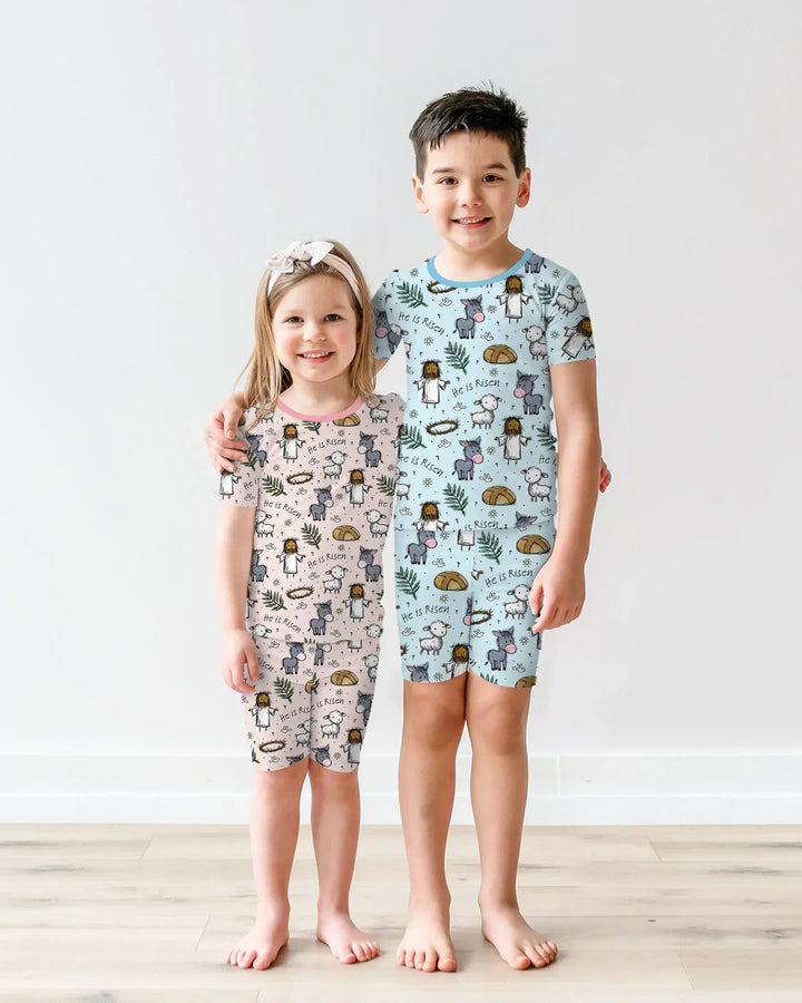 He Is Risen Easter Family Matching Bamboo Two Piece Short Sleeve Shorts Pajama Set