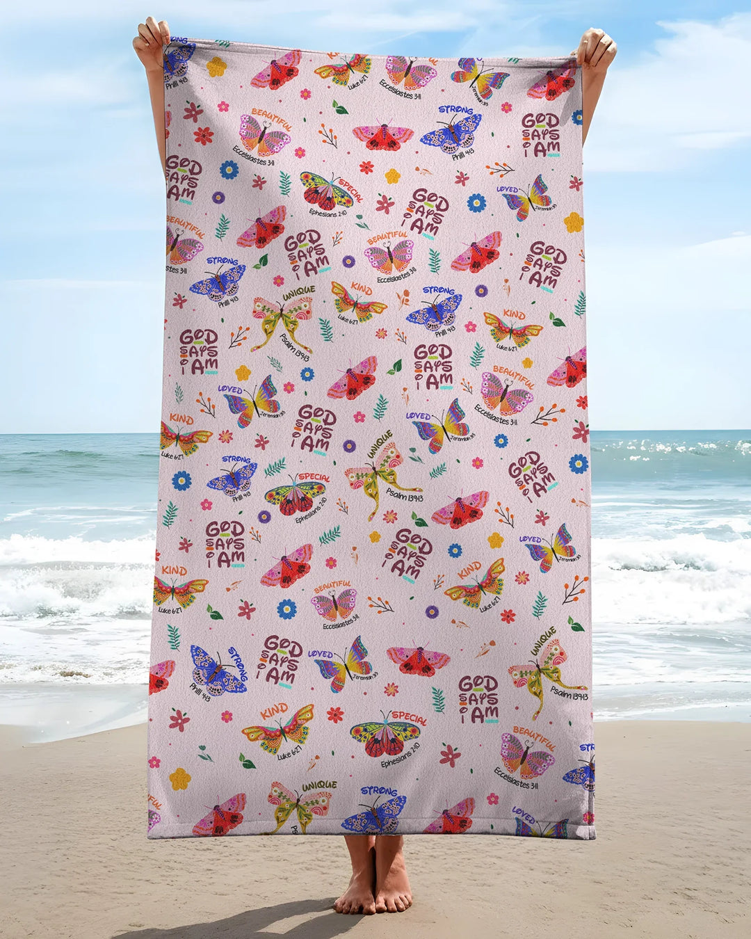God says I am Butterfly Bamboo Beach Towel