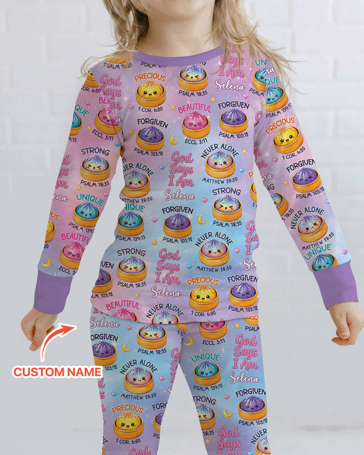 God Says I Am Glitter Dumpling Custom Name Bamboo Two Piece Long Sleeve Pajama Set