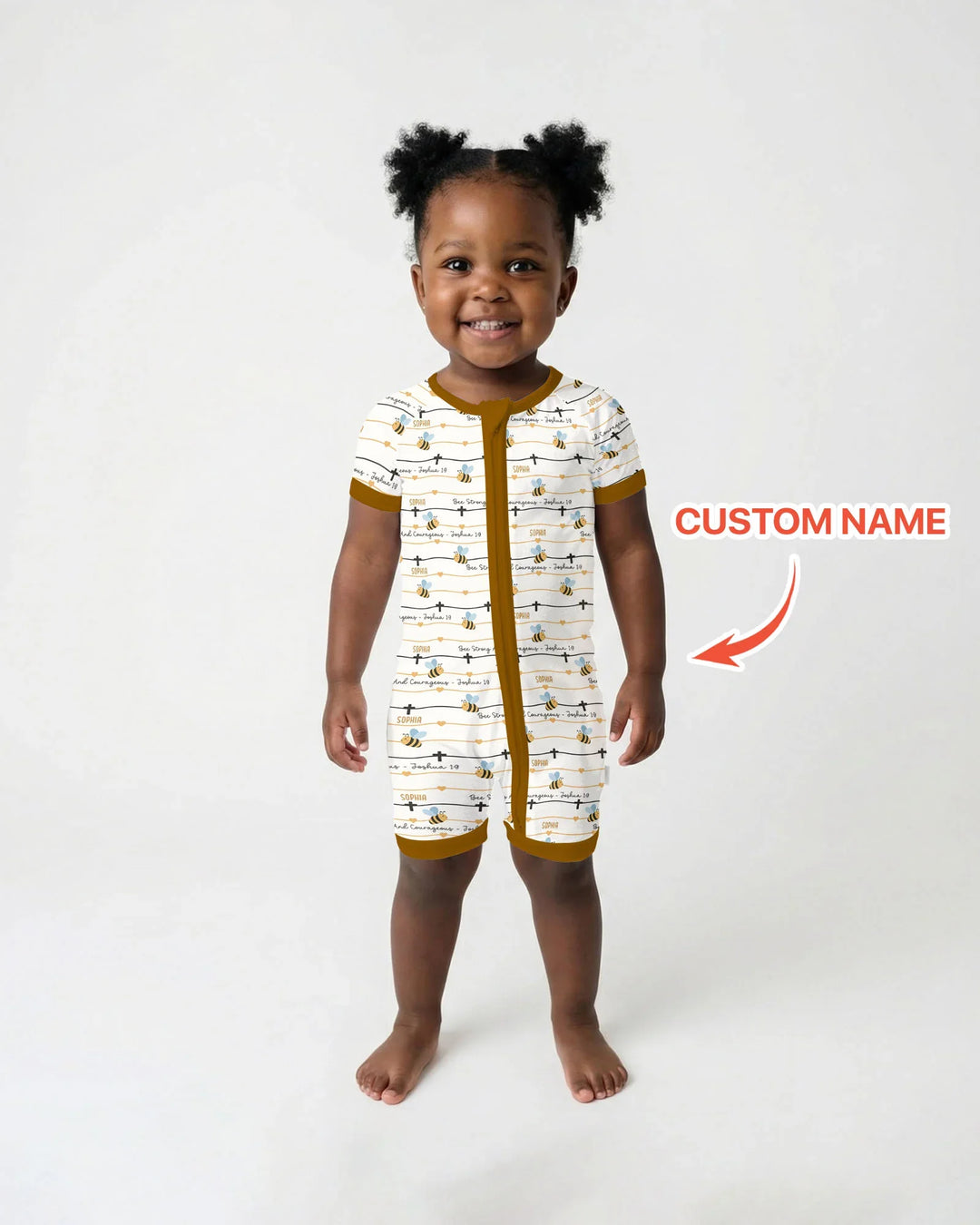 Bee Strong And Courageous Custom Name Bamboo Shorty Zippy