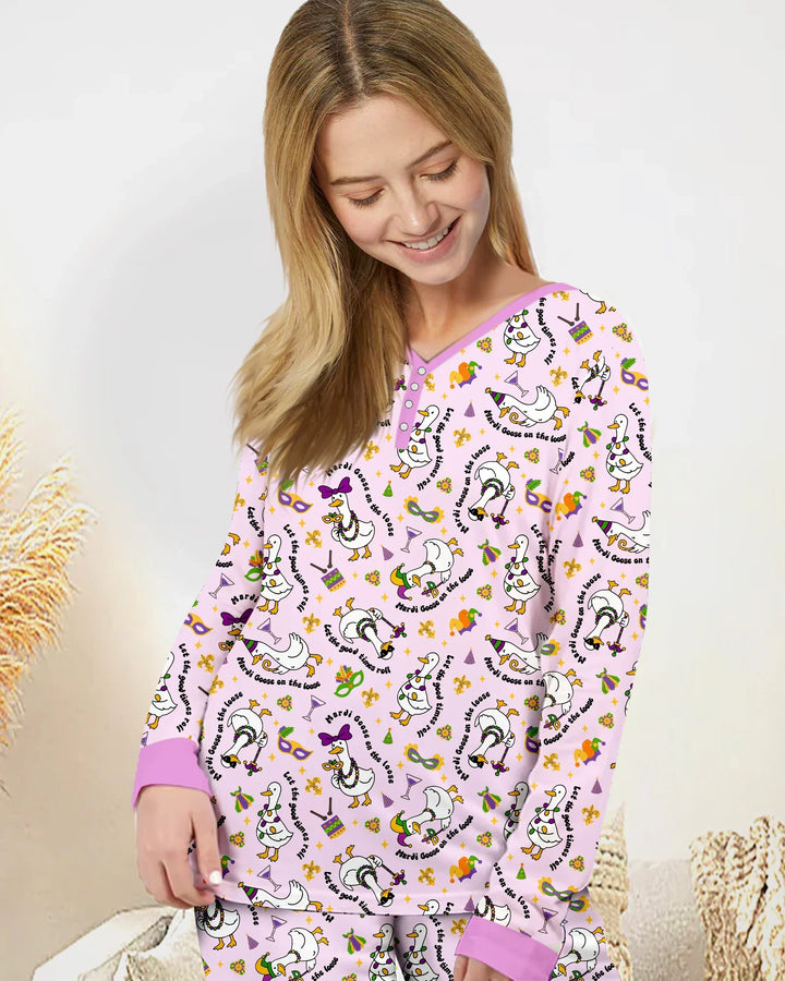 Mardi Gras Alberne Gans Damen Pyjama-Set aus Bambus