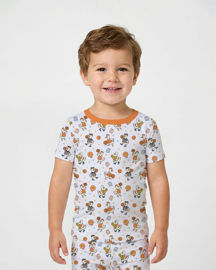 Silly Goose Playing Basketball Bamboo Two Piece Short Sleeve Pajama Set