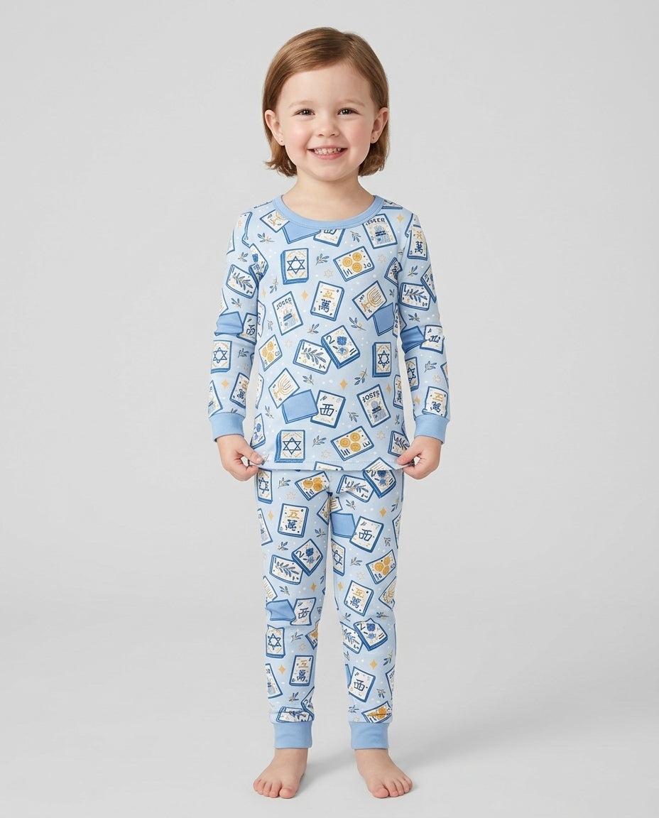 Mahjong Tov Hanukkah Family Matching Bamboo Two Piece Long Sleeve Pajama Set