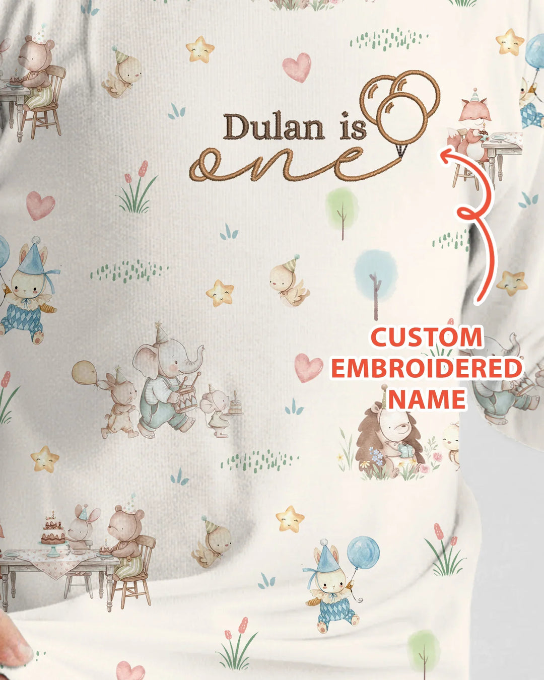 Custom Embroidered Name Birthday Baby Bamboo Two Piece Long Sleeve Pajama Set