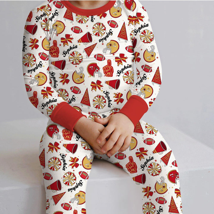 Custom Name Football Cheerleader Bamboo Two Piece Long Sleeve Pajama Set
