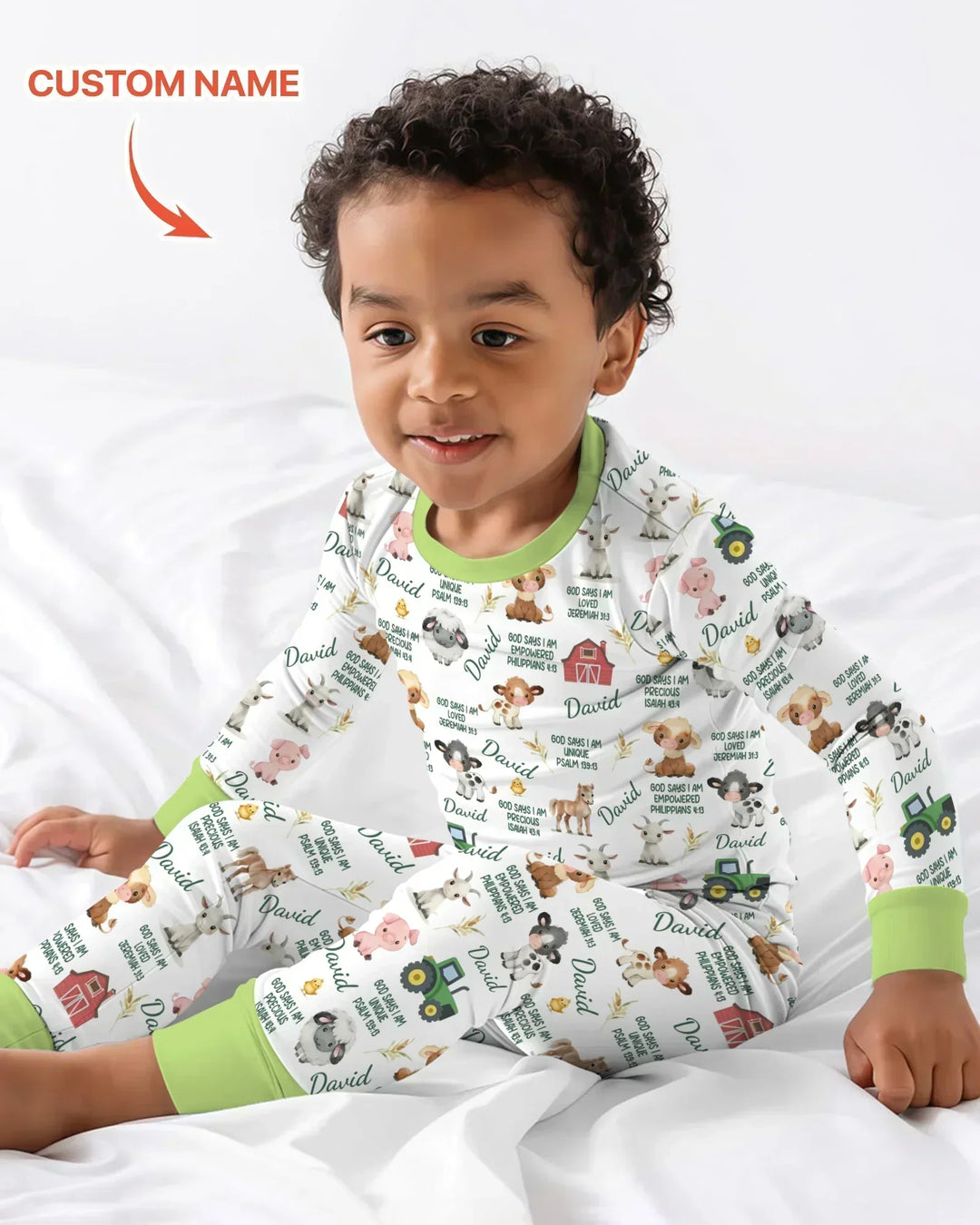 Custom Name God Says I Am Farm Animals Bamboo Two Piece Long Sleeve Pajama Set