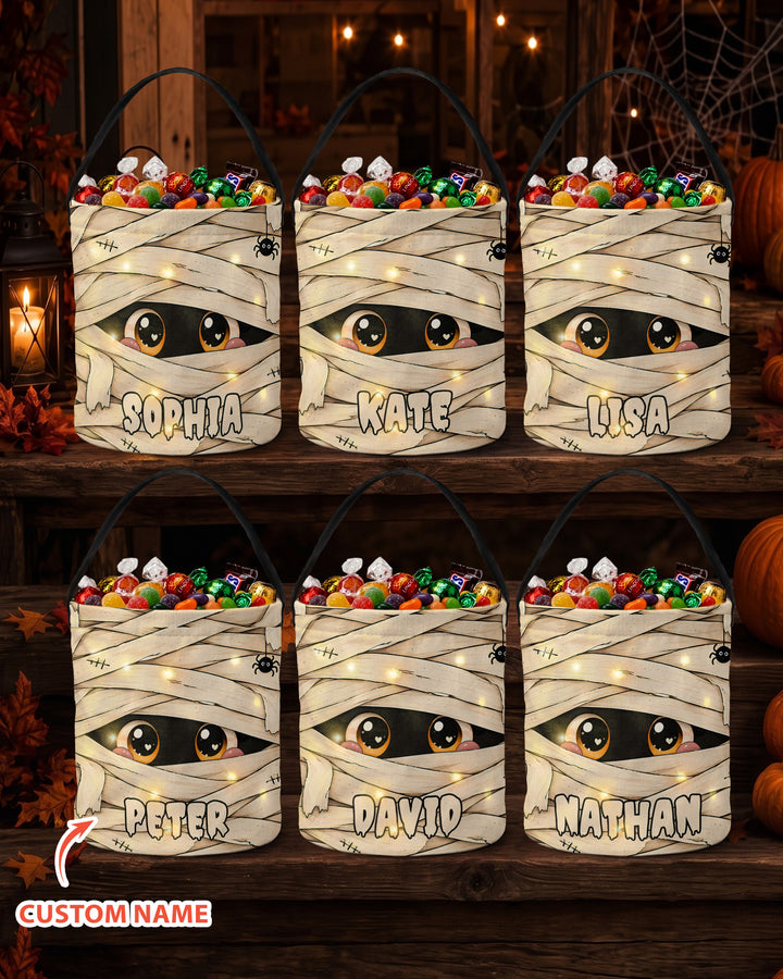 Halloween Spooky Eyes Mummy Custom Name Led Light Bucket Bag