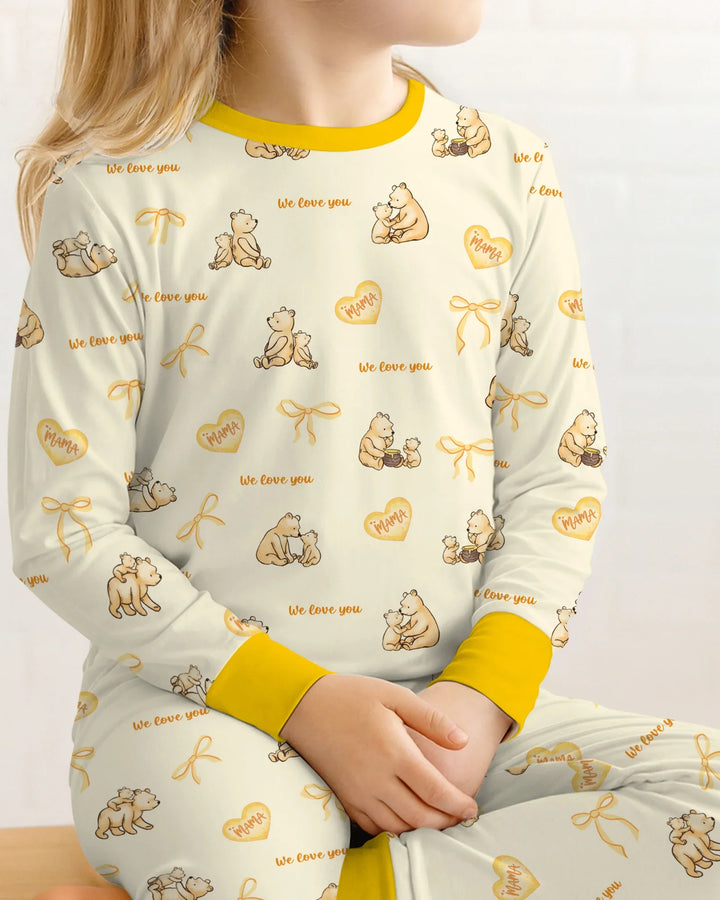 Sweat Yellow Mama Bear Two Piece Long Sleeve Pajama Set