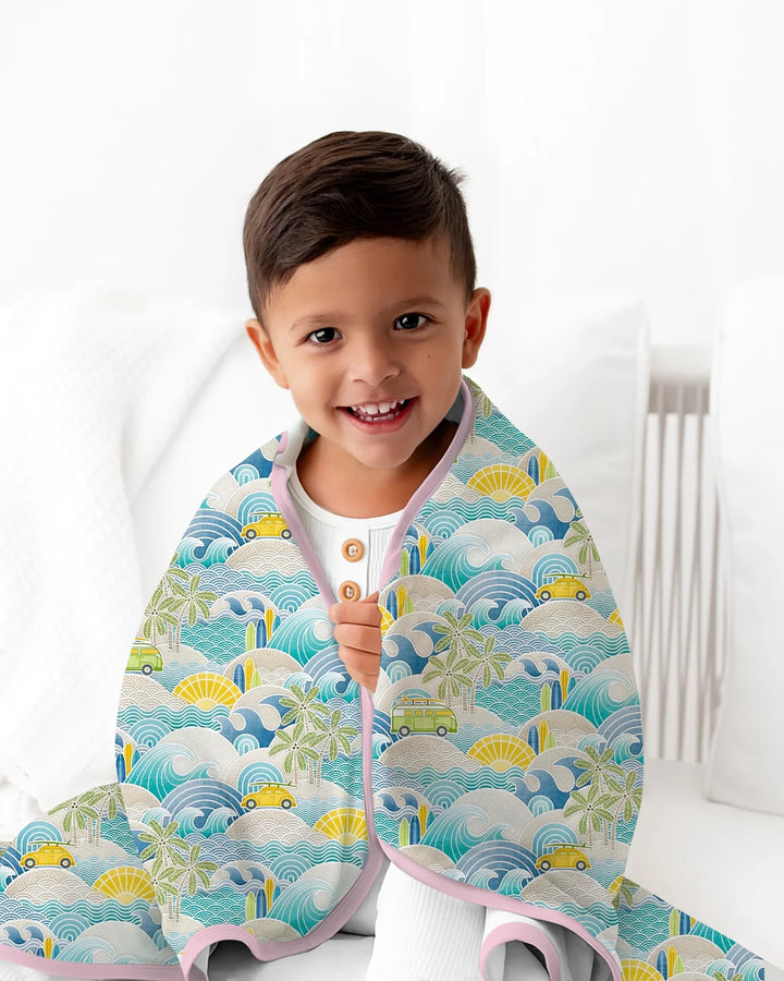 Coastal Road Trip Waves Surf Bamboo Blanket