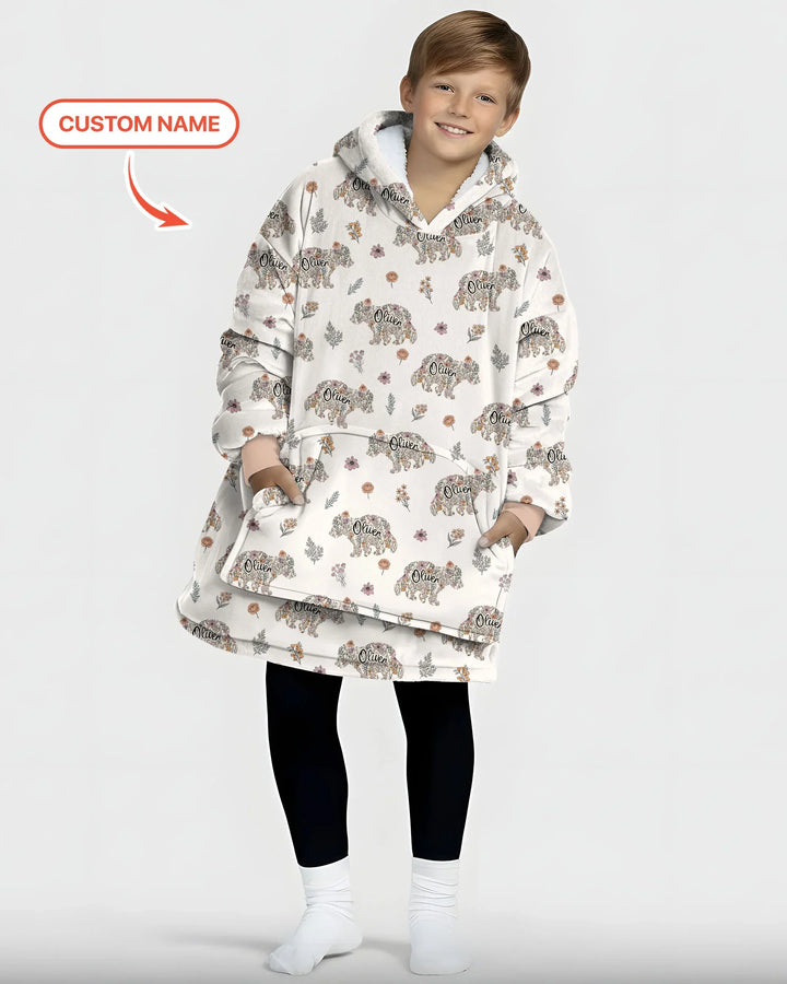 Personalisierter Blumen-Bär Familie passende Bambus Decken-Hoodie