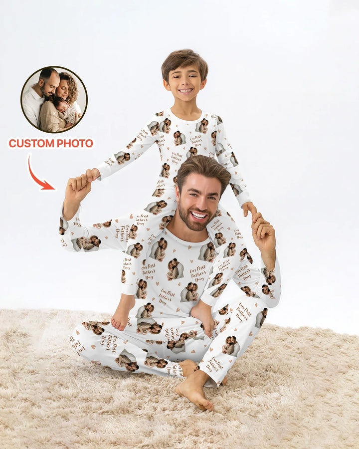 Custom Photo Our First as Parents Bamboo Two Piece Long Sleeve Pajama Set