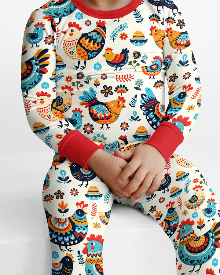 Pioneer Chickens And Roosters  Bamboo Two Piece Long Sleeve Pajama Set