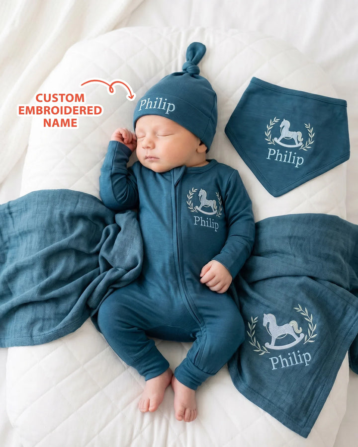 Personalized Royal Horse Embroidered Bamboo Convertible Zippy