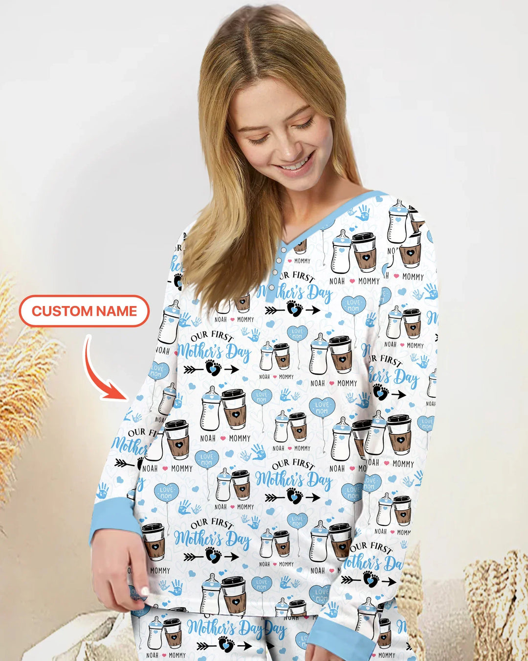 Personalisiertes „Erster Muttertag“-Trink-Pyjama-Set aus Bambus für Damen
