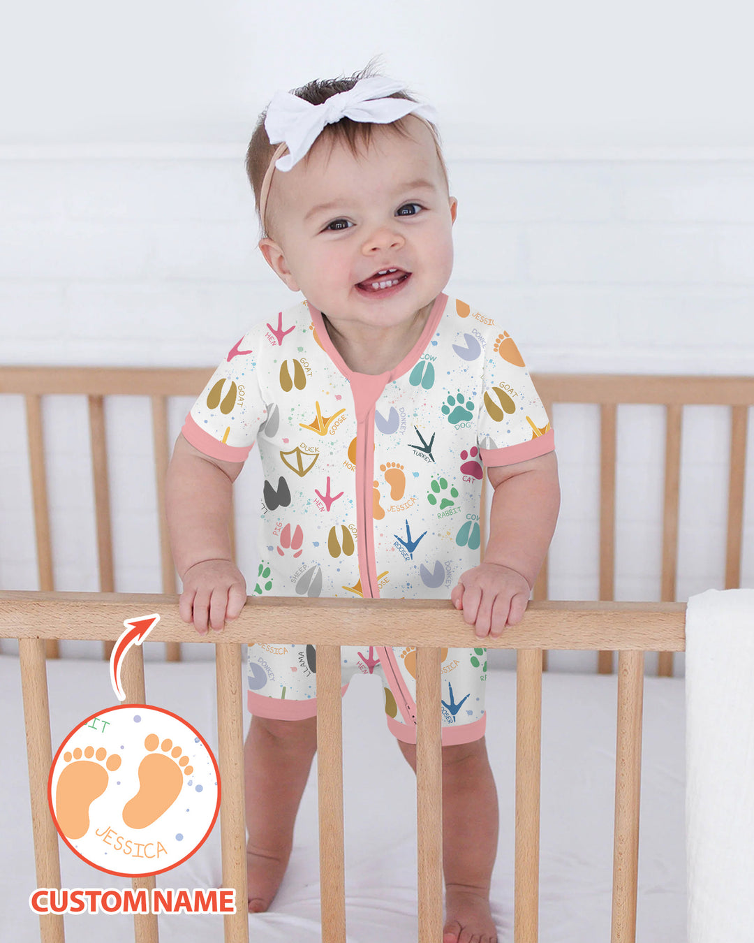 Cute Farm Animal Tracks Custom Name Bamboo Shorty Zippy