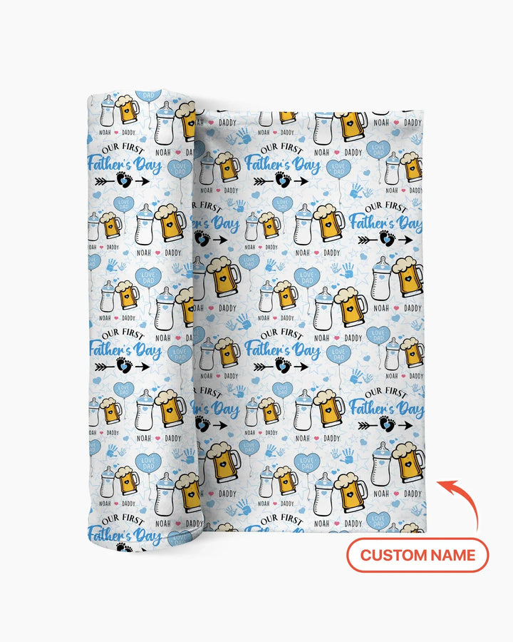 Custom Name First Father's Day Drink swaddle blanket
