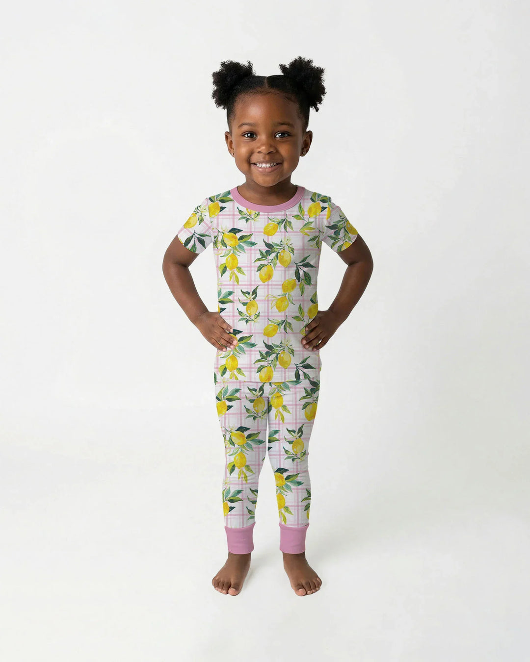 Mediterranean Lemons Family Matching Bamboo Two Piece Short Sleeve Pajama Set