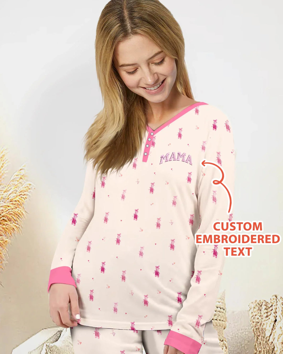 Personalisiertes, besticktes „Mommy and Me“ Pyjama-Set aus Bambus für Damen