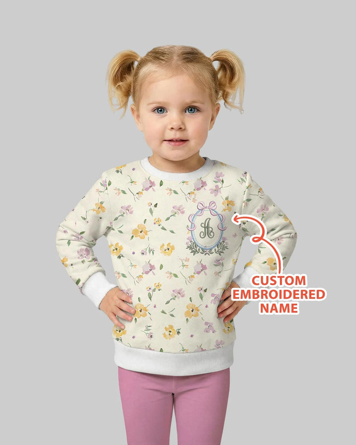 Custom Embroidered Name Floral Bamboo Crewneck Sweatshirt
