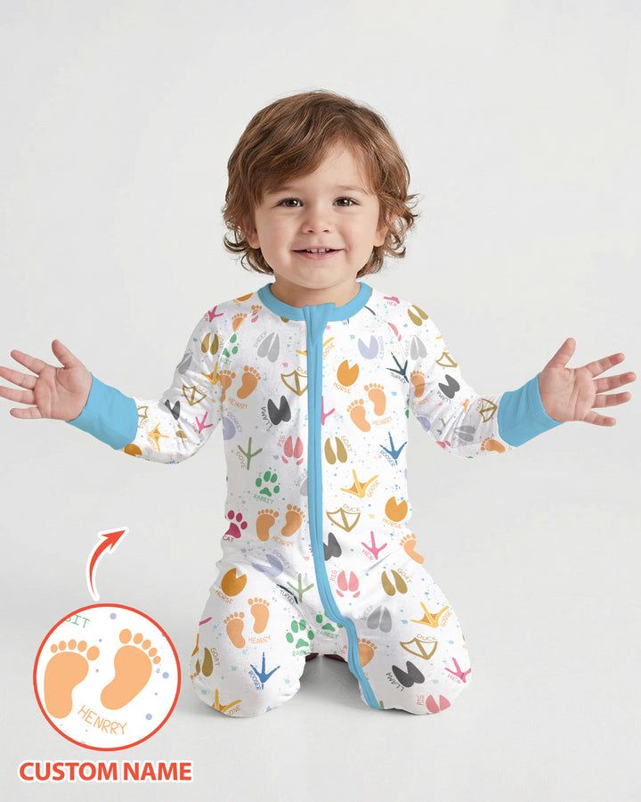 Cute Farm Animal Tracks Custom Name Bamboo Convertible Zippy