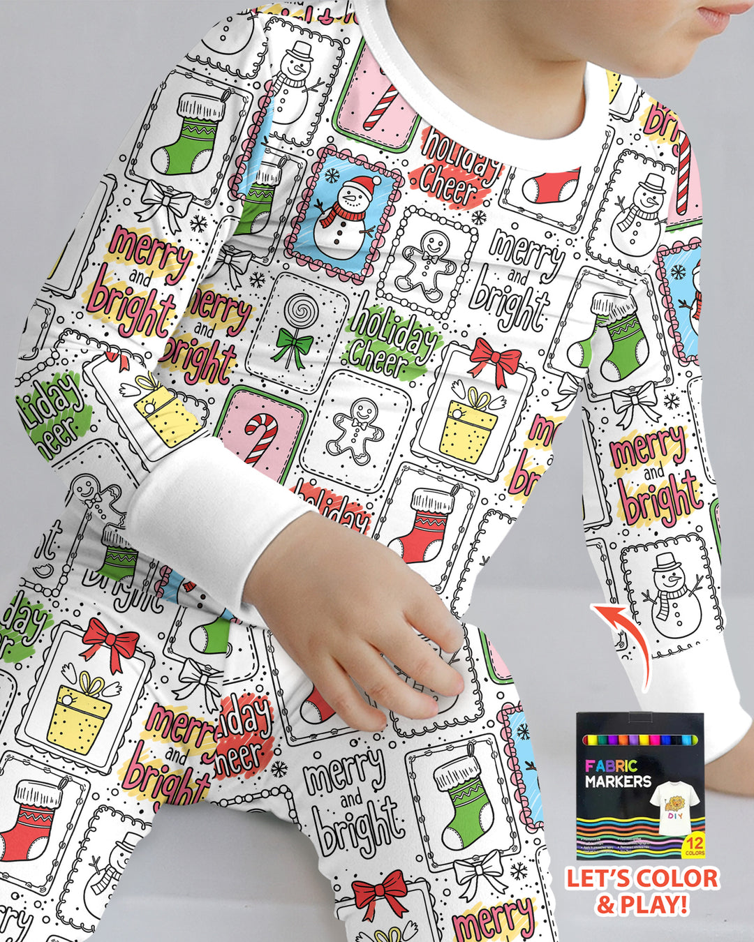 Merry Christmas Colorable  Bamboo Two Piece Long Sleeve Pajama Set
