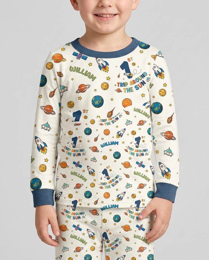 Birthday Trip Around The Sun Custom Name & Age Bamboo Two Piece Long Sleeve Pajama Set