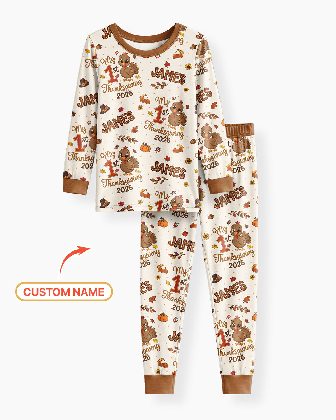 Custom Name My 1st Thanksgiving 2026 Bamboo Two Piece Long Sleeve Pajama Set