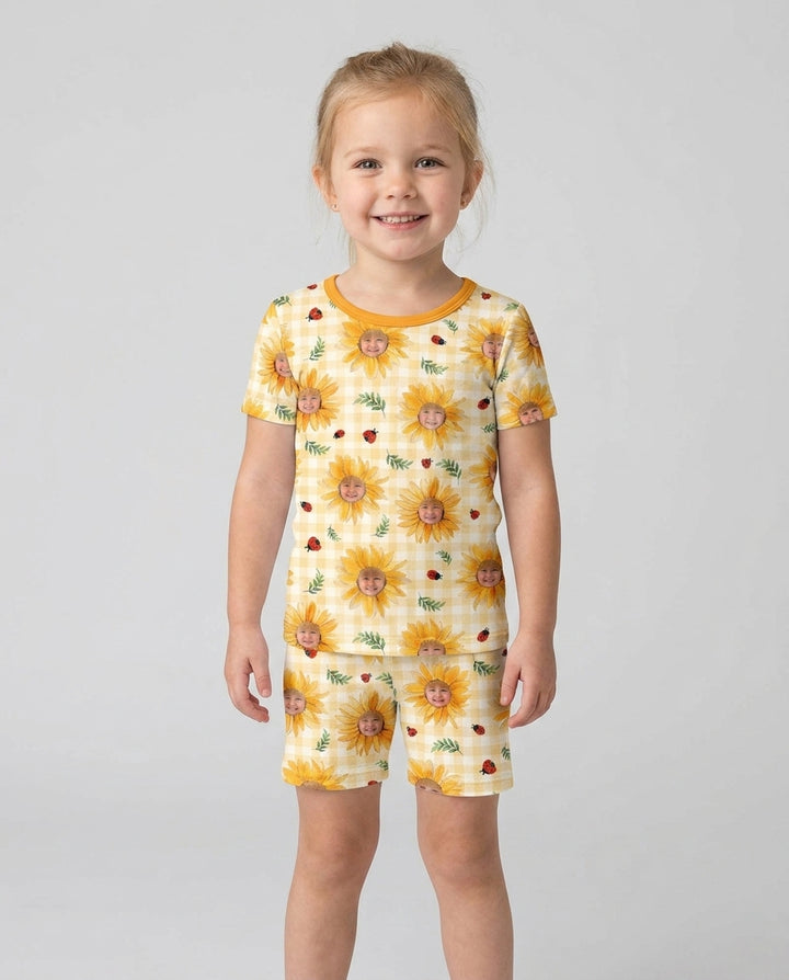 Custom Photo Be The Sunshine Bamboo Two Piece Short Sleeve Shorts Pajama Set