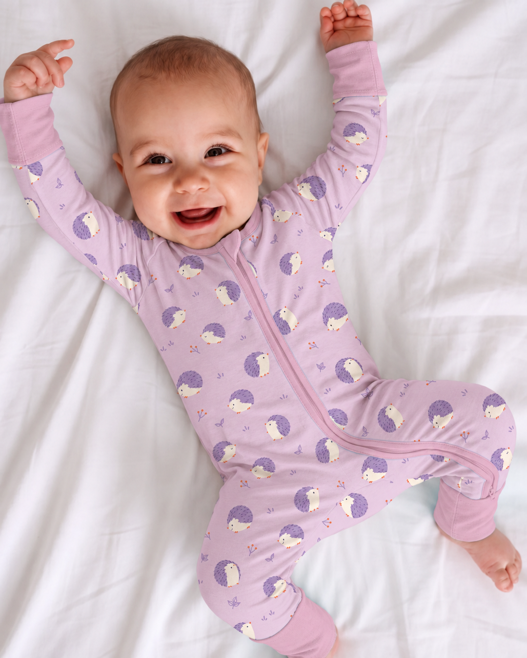 Lavender Hedgehog Meadow Bamboo Convertible Zipper Romper