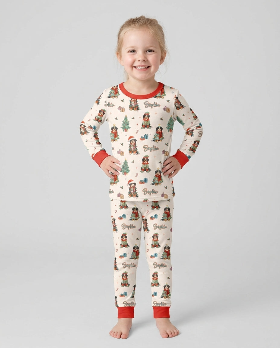 Christmas Bernese Mountain Dog Family Matching Bamboo Two Piece Long Sleeve Pajama Set