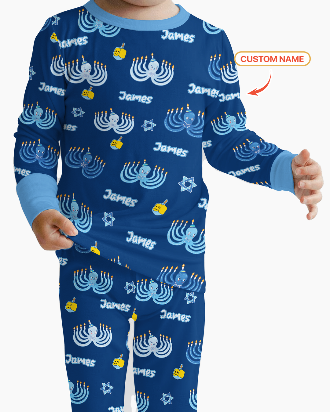 Hanukkah Jewish Octopus Bamboo Two Piece Long Sleeve Pajama Set