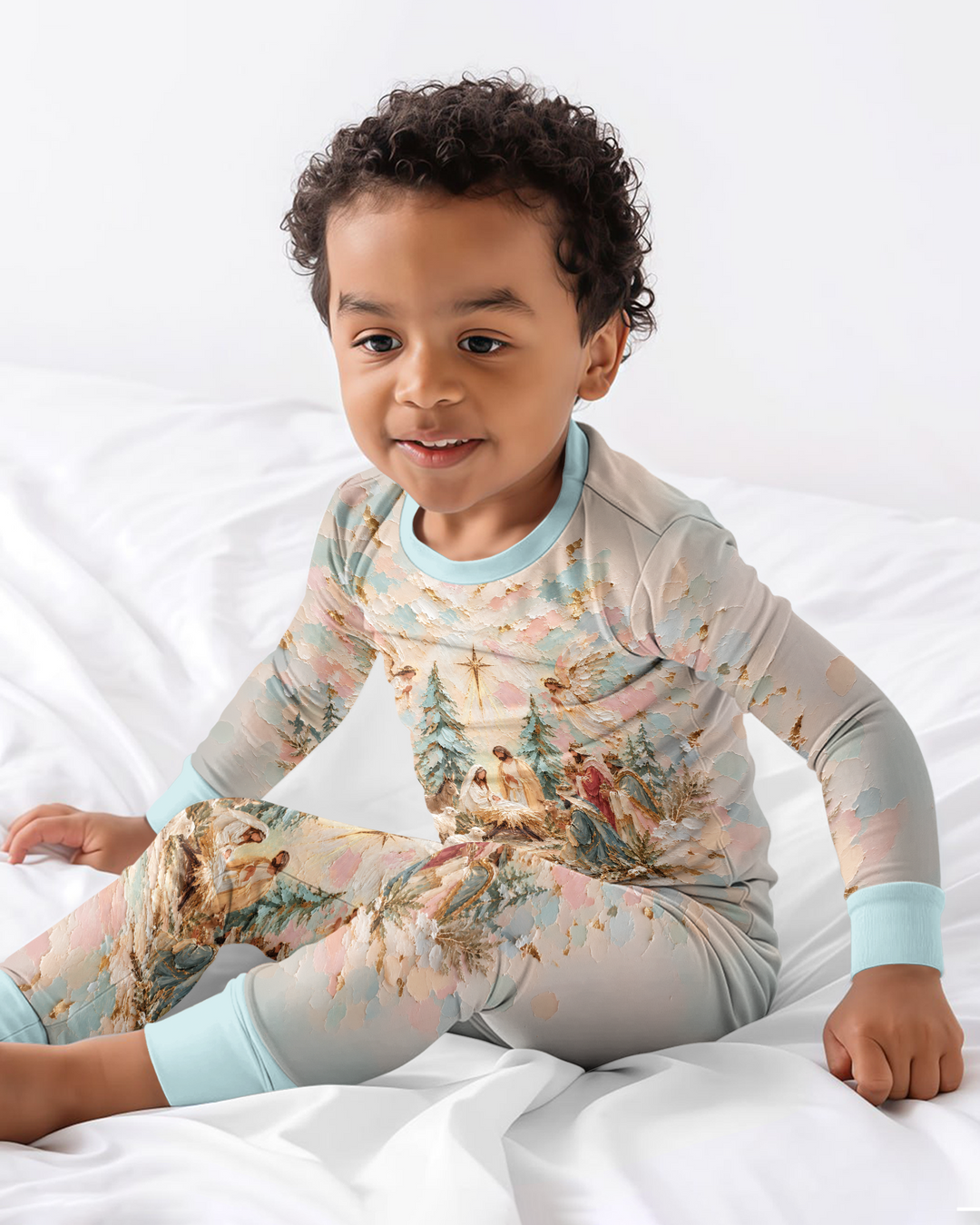 A Starry Holy Night Mommy & Me Matching Bamboo Two Piece Long Sleeve Pajama Set