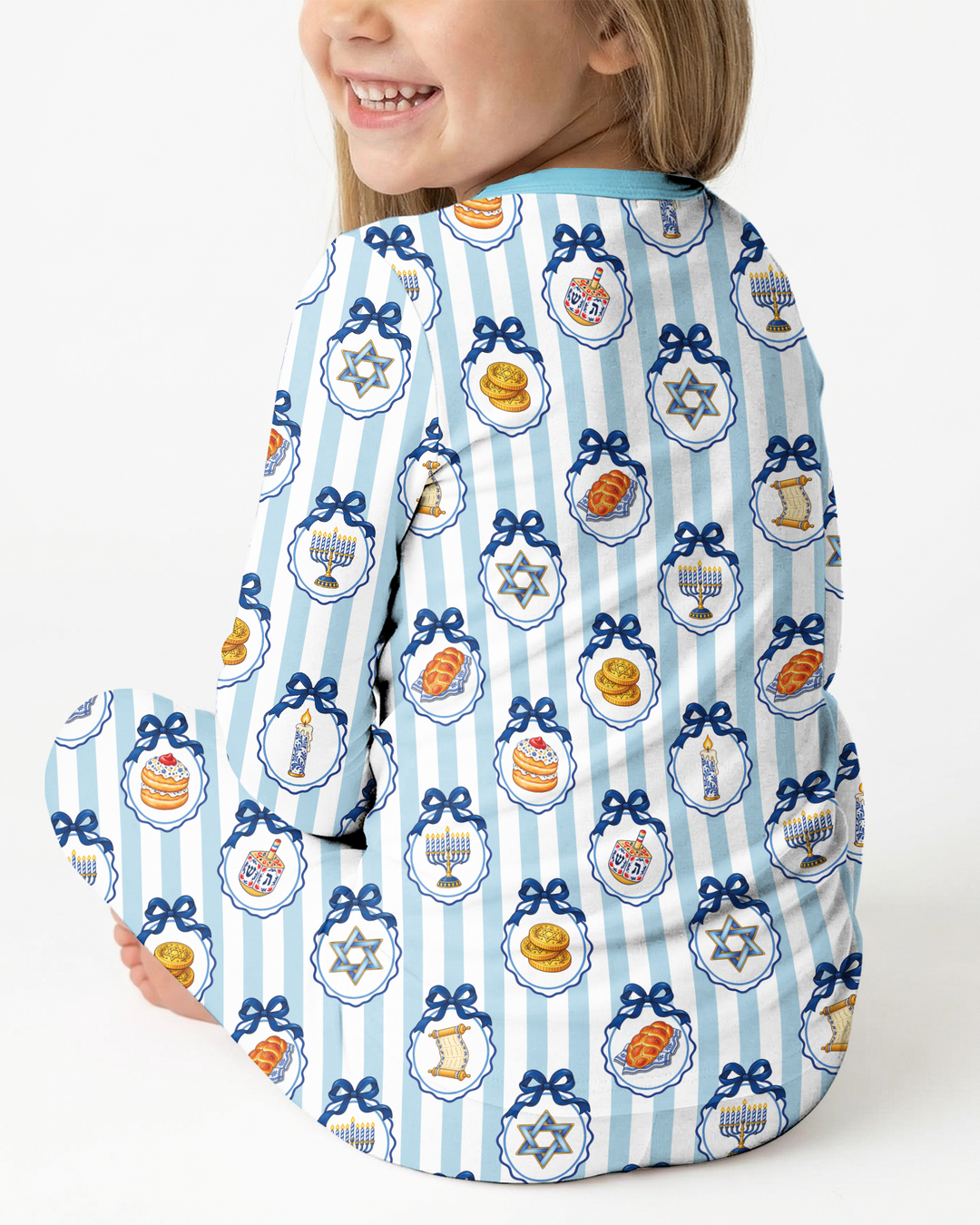 Hanukkah Bows & Blessings Mommy & Me Matching Bamboo Two Piece Long Sleeve Pajama Set